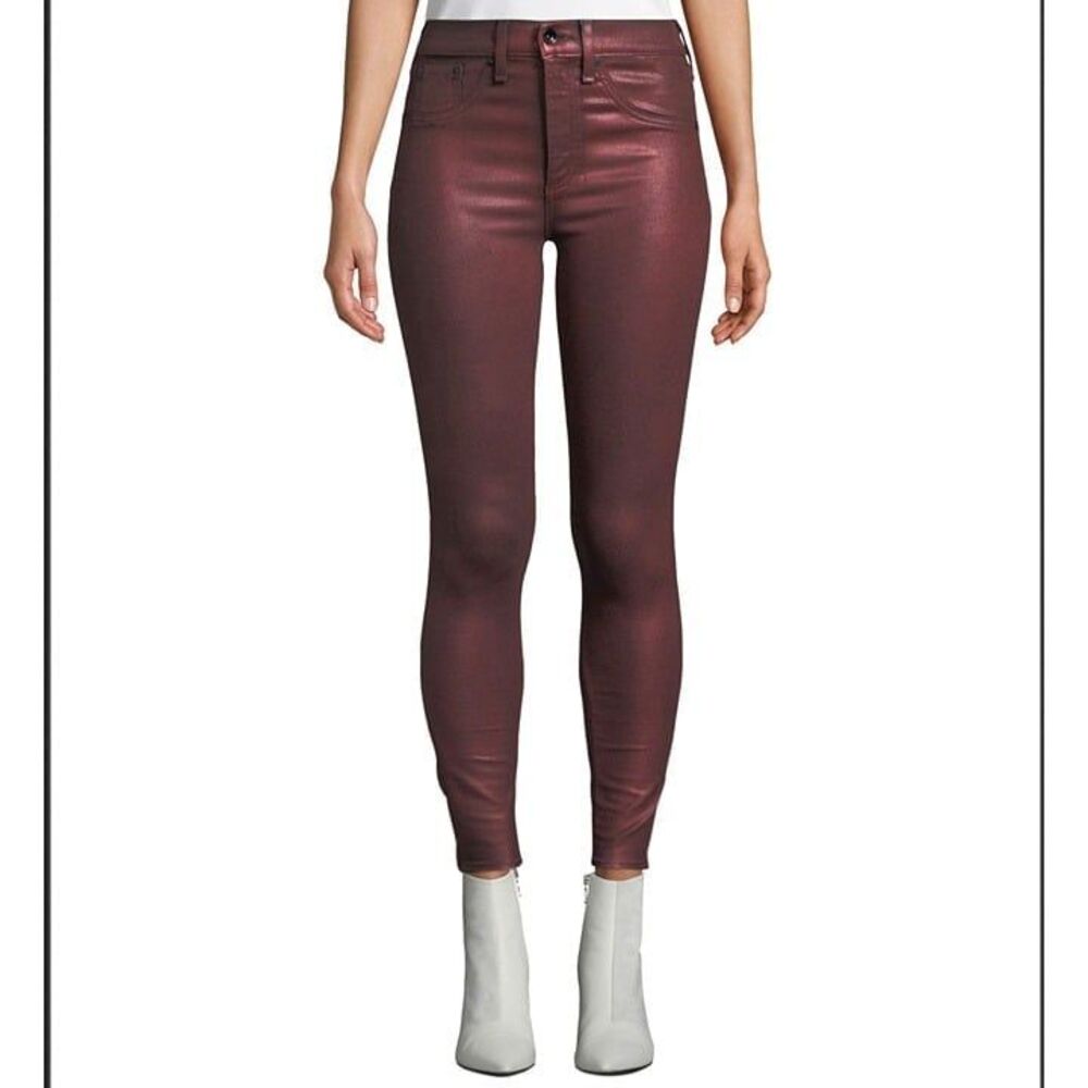 NWT Rag & Bone Red Designer Brand High-Rise Metallic Skinny Jeans 25 Women's